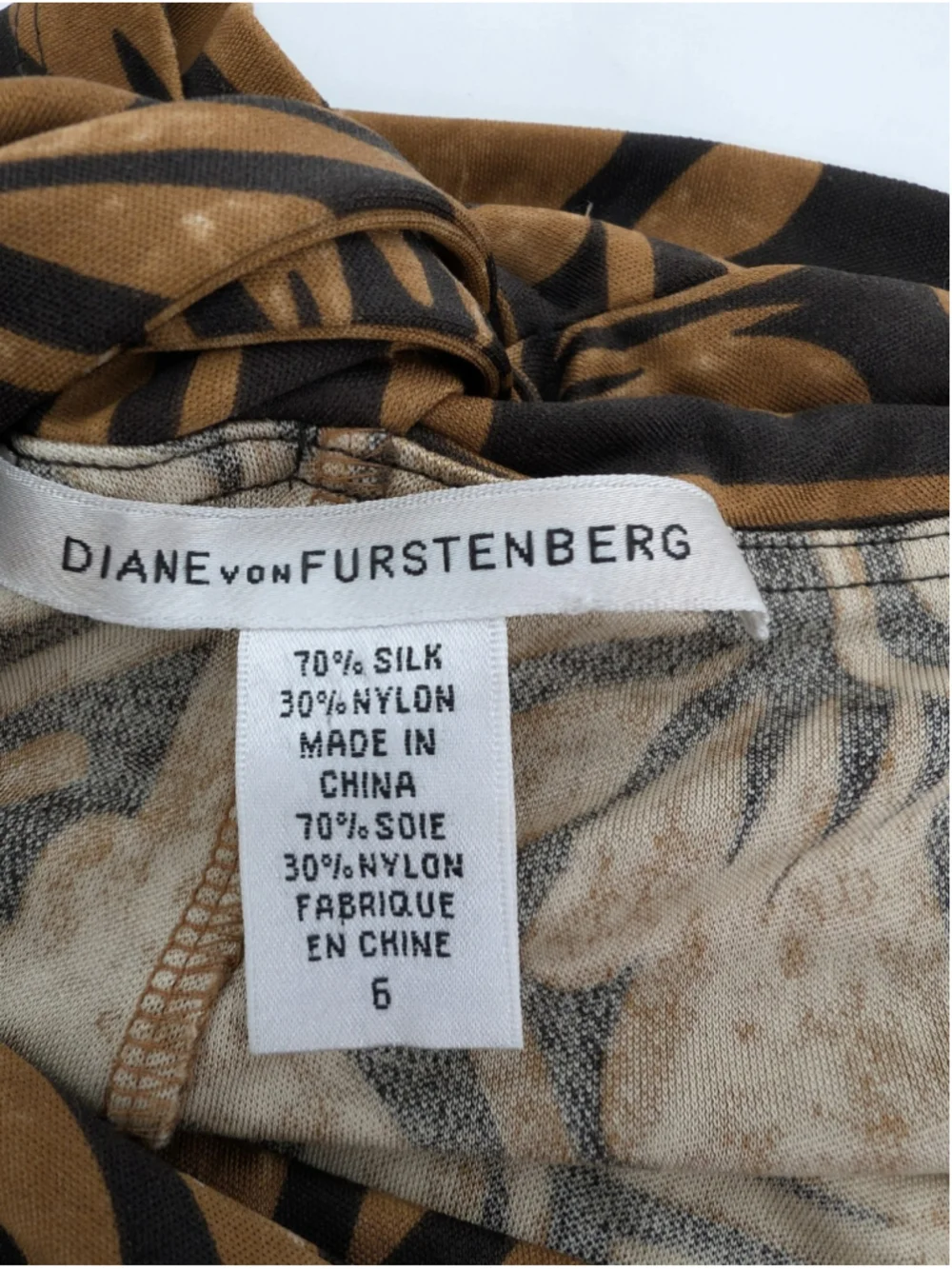 Vintage Diane Von Furstenberg Knit Silk Tonga Midi Wrap Dress Tan Brown Sz 6